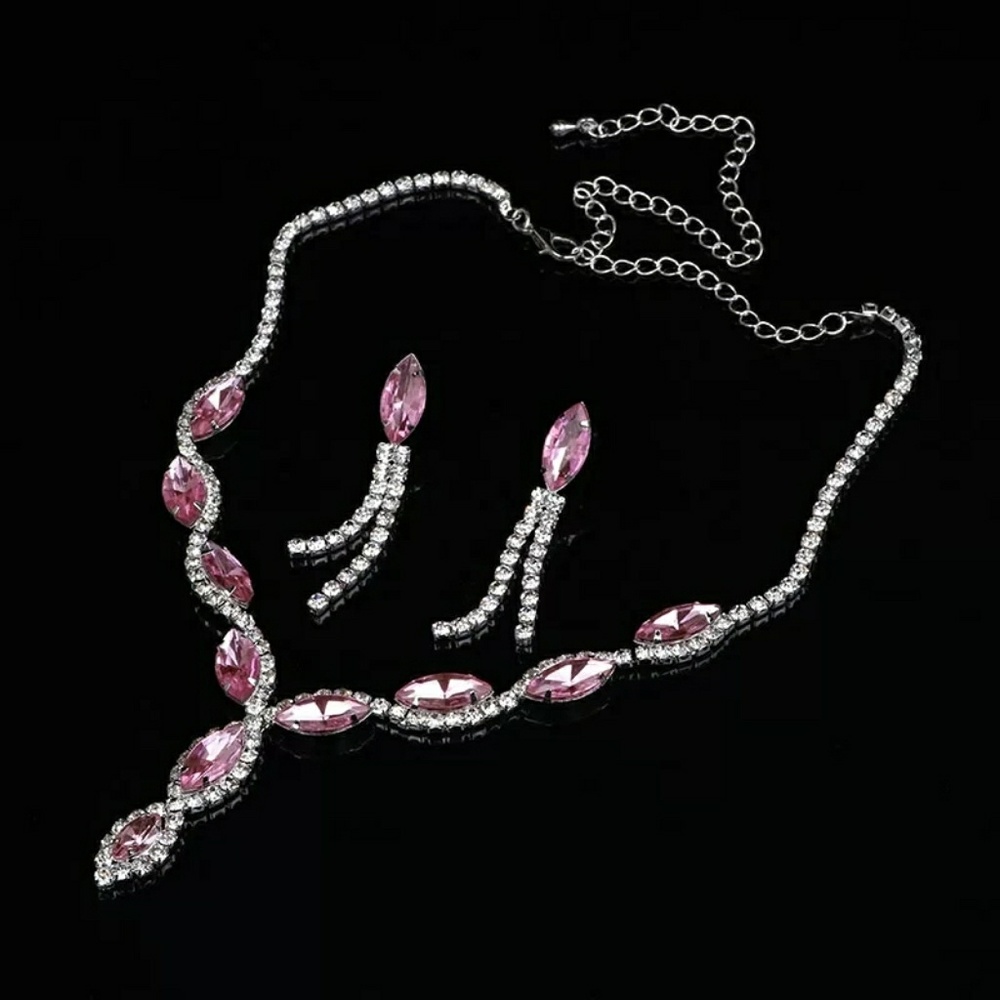 Elegant Pink Ice Necklace Set with matching earrin